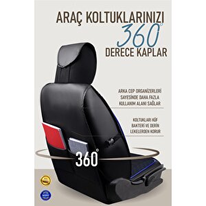 Toyota Camry 2007–2011 Uyumlu Lüx Deri Oto Koltuk Kılıfı Ön Arka Takım Saturn Si̇yah Mavi̇