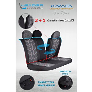 Mazda Xedos Lüx Deri Detaylı Keten Oto Koltuk Kılıfı Ön Arka Takım Karaca Serisi Si̇yah