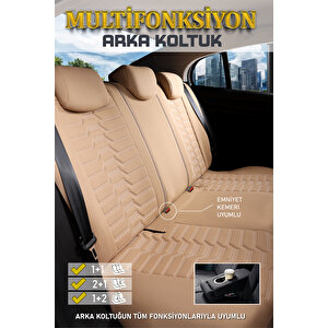 Fiat Doblo Combi 2+1 Parçalı Lüx Deri Detaylı Oto Koltuk Kılıfı Ön Arka Takım Platinum Bej Bej