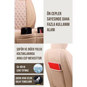 Peugeot 605 Uyumlu Lüx Yarı Deri Oto Koltuk Kılıfı Ön Arka Takım Petra Bej Bej