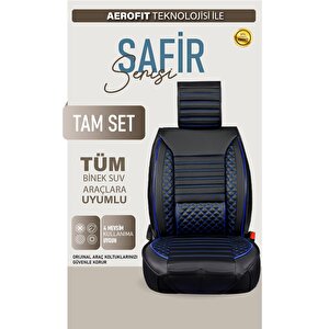 Fiat Linea Mood Uyumlu Lüx Deri Oto Koltuk Kılıfı Ön Arka Takım Saturn Si̇yah Mavi̇ Siyah-Mavi