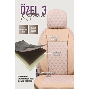 Renault 21 Optima Uyumlu Lüx Yarı Deri Oto Koltuk Kılıfı Ön Arka Takım Petra Bej