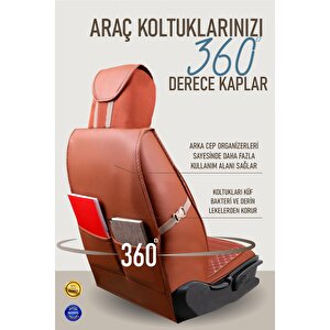 Mitsubishi Galant Uyumlu Lüx Deri Oto Koltuk Kılıfı Ön Arka Takım Saturn Taba
