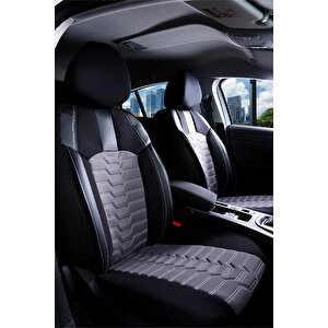 Ford Tourneo Courier 2+1 Parçalı Lüx Deri Detaylı Oto Koltuk Kılıfı Ön Arka Takım Platinum Füme Si̇yah Siyah-Füme