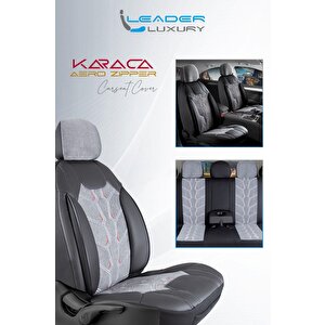 Volkswagen Jetta Mk 6 2011-2013 Lüx Deri Detaylı Keten Oto Koltuk Kılıfı Ön Arka Takım Karaca Serisi Füme Füme