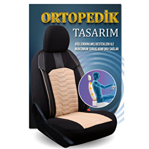 Fiat Fiorino Combi Mix 2+1 Parçalı Lüx Deri Detaylı Oto Koltuk Kılıfı Ön Arka Takım Platinum Bej Si̇yah