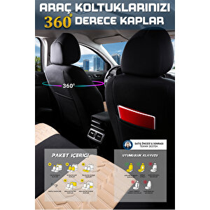 Fiat Fiorino Combi Mix 2+1 Parçalı Lüx Deri Detaylı Oto Koltuk Kılıfı Ön Arka Takım Platinum Bej Si̇yah
