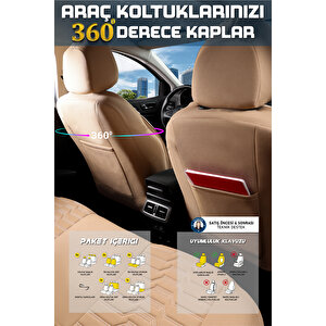 Fiat Doblo 2010-2015 2+1 Parçalı Lüx Deri Detaylı Oto Koltuk Kılıfı Ön Arka Takım Platinum Bej