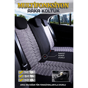 Peugeot Partner 2+1 Parçalı Lüx Deri Detaylı Oto Koltuk Kılıfı Ön Arka Takım Platinum Füme Si̇yah Siyah-Füme