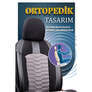 Fiat Fiorino Panorama 2+1 Parçalı Lüx Deri Detaylı Oto Koltuk Kılıfı Ön Arka Takım Platinum Füme Si̇yah