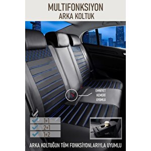 Seat Leon St Style Uyumlu Lüx Deri Oto Koltuk Kılıfı Ön Arka Takım Saturn Si̇yah Mavi̇ Siyah-Mavi