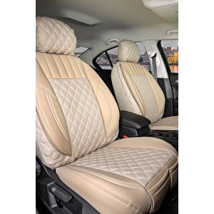 Seat Leon Style Plus Uyumlu Lüx Yarı Deri Oto Koltuk Kılıfı Ön Arka Takım Petra Bej Bej