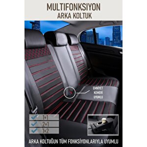 Ford Sierra Uyumlu Lüx Deri Oto Koltuk Kılıfı Ön Arka Takım Saturn Si̇yah Kirmizi Siyah - Kırmızı