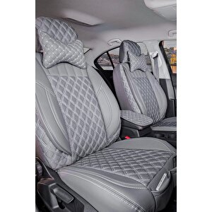 Renault Megane 4 Hatchback 2016-2020 Uyumlu Lüx Yarı Deri Oto Koltuk Kılıfı Ön Arka Takım Petra Füme Füme
