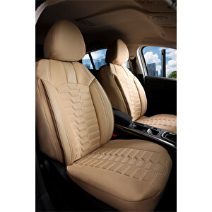 Citroen Berlingo 2+1 Parçalı Lüx Deri Detaylı Oto Koltuk Kılıfı Ön Arka Takım Platinum Bej Bej