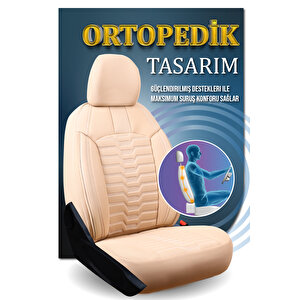 Citroen Berlingo 2+1 Parçalı Lüx Deri Detaylı Oto Koltuk Kılıfı Ön Arka Takım Platinum Bej