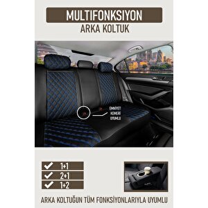 Audi A3 Sportback Uyumlu Lüx Yarı Deri Oto Koltuk Kılıfı Ön Arka Takım Petra Si̇yah Mavi̇ Siyah-Mavi