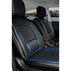 Volkswagen Passat B8 Elegance Uyumlu Lüx Deri Oto Koltuk Kılıfı Ön Arka Takım Saturn Si̇yah Mavi̇ Siyah-Mavi