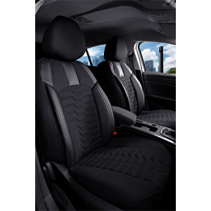 Ford Tourneo Connect 2+1 Parçalı Lüx Deri Detaylı Oto Koltuk Kılıfı Ön Arka Takım Platinum Si̇yah Siyah