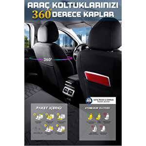 Ford Tourneo Connect 2+1 Parçalı Lüx Deri Detaylı Oto Koltuk Kılıfı Ön Arka Takım Platinum Si̇yah