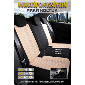 Ford Tourneo Courier 2+1 Parçalı Lüx Deri Detaylı Oto Koltuk Kılıfı Ön Arka Takım Platinum Bej Si̇yah Siyah-Bej