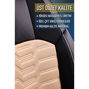 Peugeot Bipper 2+1 Parçalı Lüx Deri Detaylı Oto Koltuk Kılıfı Ön Arka Takım Platinum Bej Si̇yah