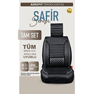 Saab 9-3 Uyumlu Lüx Deri Oto Koltuk Kılıfı Ön Arka Takım Saturn Si̇yah Beyaz Siyah-Beyaz