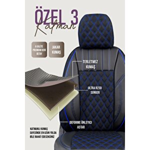 Opel Grandland Uyumlu Lüx Yarı Deri Oto Koltuk Kılıfı Ön Arka Takım Petra Si̇yah Mavi̇