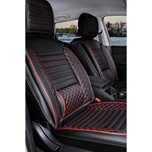 Nissan Bluebird Uyumlu Lüx Deri Oto Koltuk Kılıfı Ön Arka Takım Saturn Si̇yah Kirmizi Siyah - Kırmızı