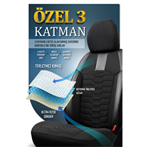 Skoda Forman 2+1 Parçalı Lüx Deri Detaylı Oto Koltuk Kılıfı Ön Arka Takım Platinum Si̇yah