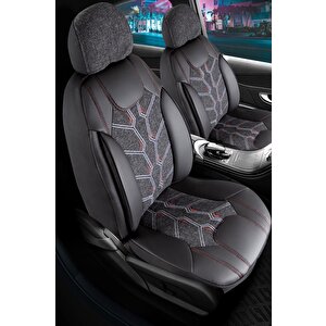 Citroen Saxo Vtr Lüx Deri Detaylı Keten Oto Koltuk Kılıfı Ön Arka Takım Karaca Serisi Si̇yah Siyah