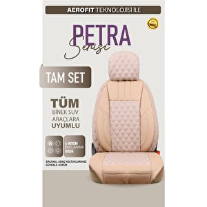 Fiat Linea Actual Uyumlu Lüx Yarı Deri Oto Koltuk Kılıfı Ön Arka Takım Petra Bej Bej