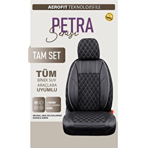 Fiat Linea Actual Uyumlu Lüx Yarı Deri Oto Koltuk Kılıfı Ön Arka Takım Petra Si̇yah Beyaz Siyah-Beyaz