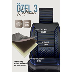 Fiat Egea Comfort Uyumlu Lüx Deri Oto Koltuk Kılıfı Ön Arka Takım Saturn Si̇yah Mavi̇