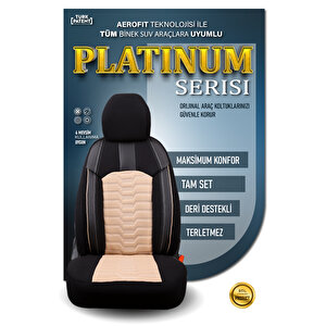 Fiat İdea 2+1 Parçalı Lüx Deri Detaylı Oto Koltuk Kılıfı Ön Arka Takım Platinum Bej Si̇yah Siyah-Bej