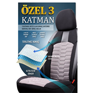 Opel Combo 2+1 Parçalı Lüx Deri Detaylı Oto Koltuk Kılıfı Ön Arka Takım Platinum Füme Si̇yah