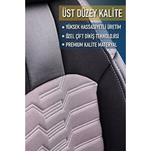 Fiat Doblo 2015-2022 2+1 Parçalı Lüx Deri Detaylı Oto Koltuk Kılıfı Ön Arka Takım Platinum Füme Si̇yah