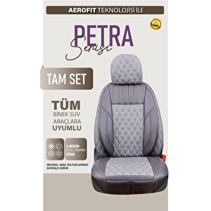 Mg Zr Uyumlu Lüx Yarı Deri Oto Koltuk Kılıfı Ön Arka Takım Petra Füme Füme