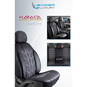 Ford Focus Sport Lüx Deri Detaylı Keten Oto Koltuk Kılıfı Ön Arka Takım Karaca Serisi Si̇yah