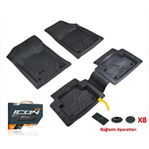 Ford Connect Uyumlu 5d Havuzlu Oto Paspas İcon Serisi Kesilebilir Model Siyah Siyah