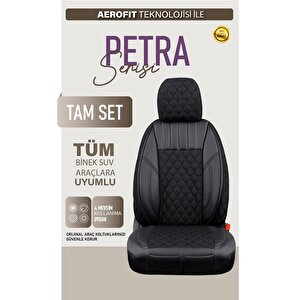 Seat Leon Stella Uyumlu Lüx Yarı Deri Oto Koltuk Kılıfı Ön Arka Takım Petra Tam Si̇yah Siyah