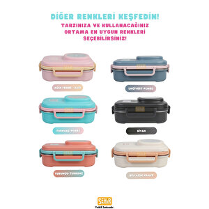 Vagonlife Bento 1100ml Lunchbox Yeni Koleksiyon Tek Katlı 3 Bölmeli Kaseli Çelik Sefer Tası Yemek Kutusu Turkuaz-pembe