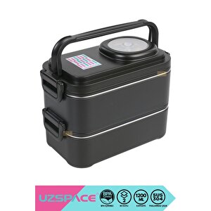 Vagonlife Bento 1200ml Lunchbox Yeni Koleksiyon 2 Katlı 4 Bölmeli Mini Kaseli Çelik Sefer Tası Yemek Kutusu Siyah