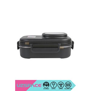 Vagonlife Bento 1100ml Lunchbox Yeni Koleksiyon Tek Katlı 3 Bölmeli Kaseli Çelik Sefer Tası Yemek Kutusu Siyah