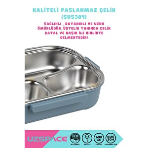 Vagonlife Bento 1100ml Lunchbox Yeni Koleksiyon Tek Katlı 3 Bölmeli Kaseli Çelik Sefer Tası Yemek Kutusu Lacivert-pembe