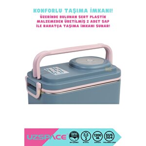 Vagonlife Bento 1200ml Lunchbox Yeni Koleksiyon 2 Katlı 4 Bölmeli Mini Kaseli Çelik Sefer Tası Yemek Kutusu  Lacivert-pembe