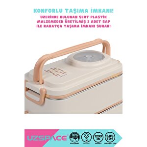 Vagonlife Bento 1200ml Lunchbox Yeni Koleksiyon 2 Katlı 4 Bölmeli Mini Kaseli Çelik Sefer Tası Yemek Kutusu Bej-açık Kahve