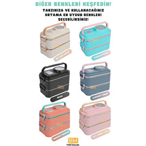Vagonlife Bento 1200ml Lunchbox Yeni Koleksiyon 2 Katlı 4 Bölmeli Mini Kaseli Çelik Sefer Tası Yemek Kutusu Bej-açık Kahve