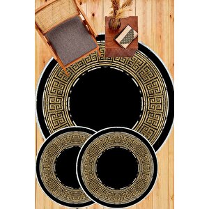 Siyah-sarı  kaymaz Taban 3lü Takım Banyo Paspası B1252