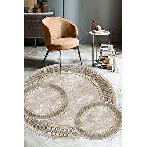 Krem-gold  kaymaz Taban 3lü Takım Banyo Paspası B1181